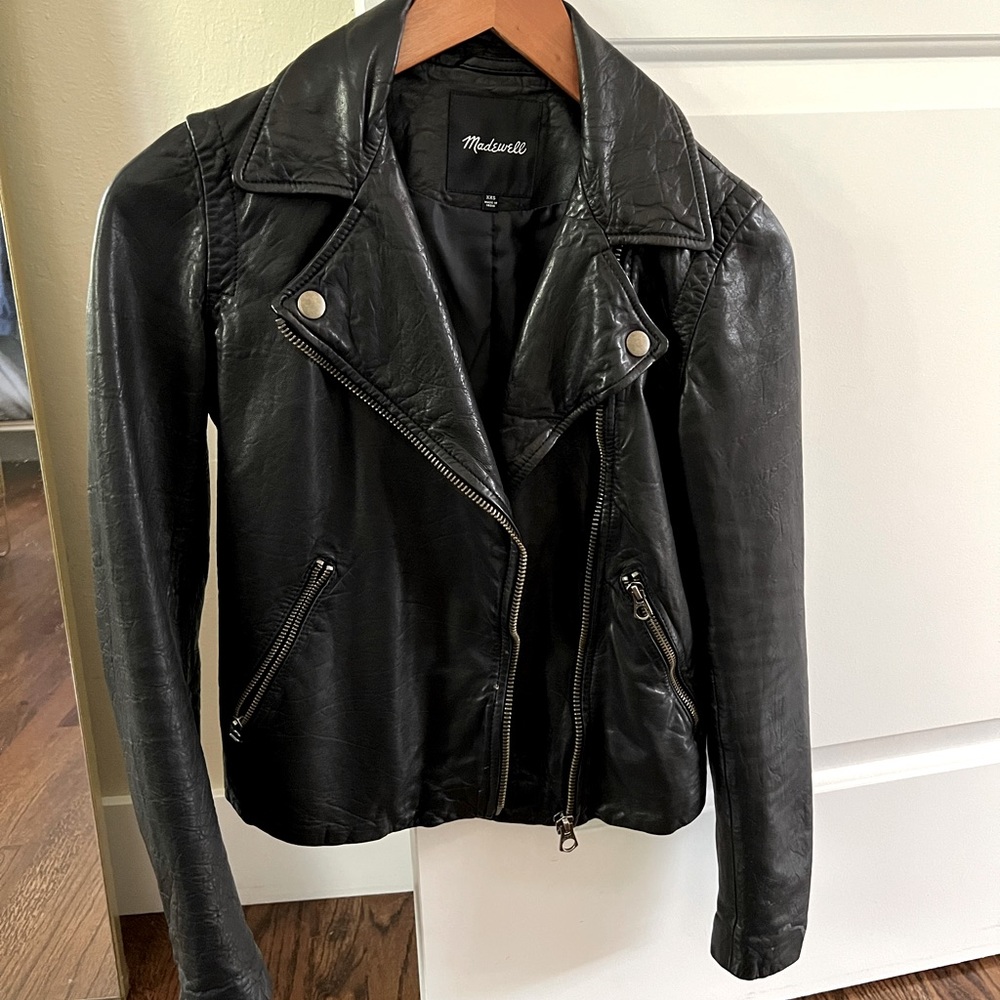 Madewell Washed Leather Motorcycle Jacket: Brass Hardware Edition XXS